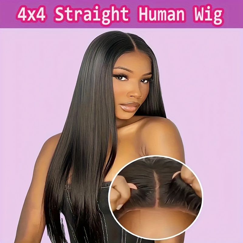 Glueless Hd Straight Wig | 180% Density Human Hair With 4x4 Pre-cut Lace | Pre-plucked No Glue Needed