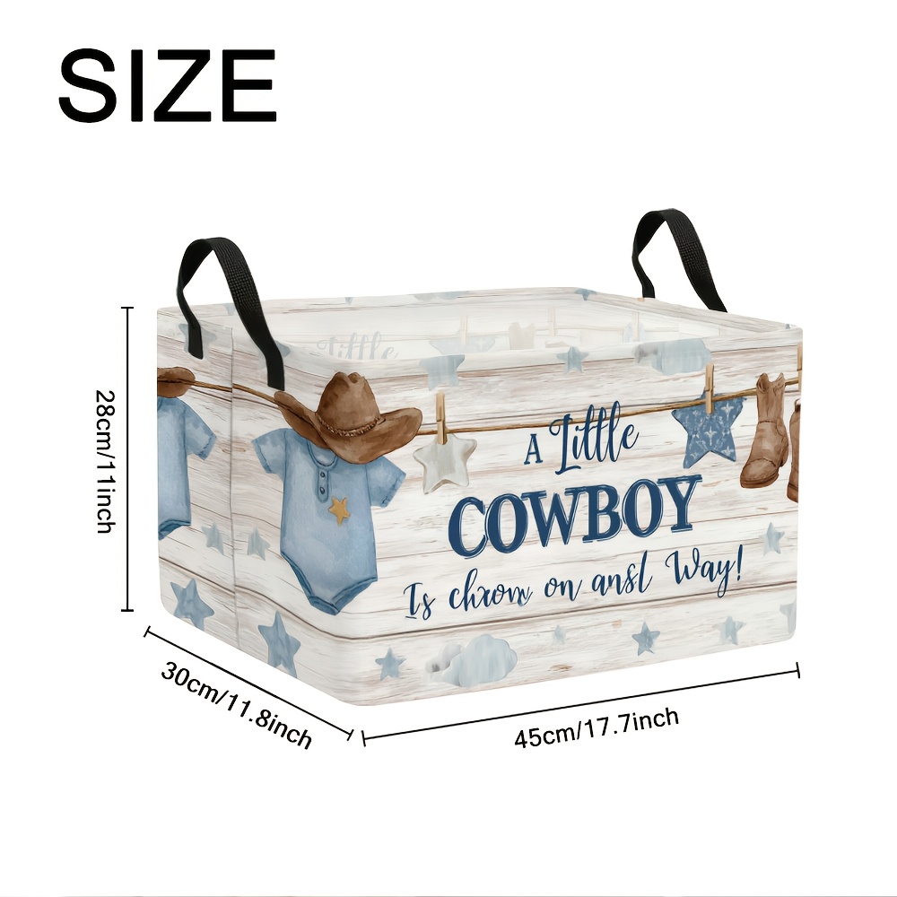 TEMU 1pc 2d Flat Printing Western Cow Theme Rectangular Laundry Basket With Handles | Polyester, Decorative And Functional Home Decor Item, Laundry