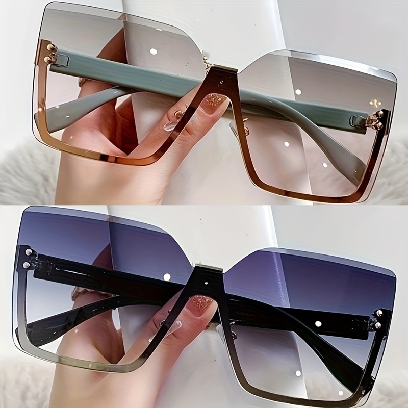 

2pcs Semi Rimless Fashion Glasses For Women Gradient Lens For Decoration Driving Travel Beach
