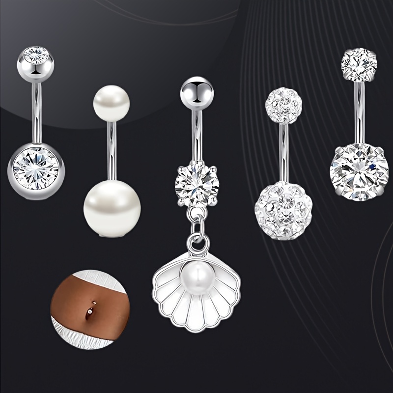 5pcs Belly Button Piercings, 10 Mm Surgical Steel Belly Button Rings, Classic Round & Heart Cz Hypoallergenic Women Belly Button Piercing Jewellery For Women