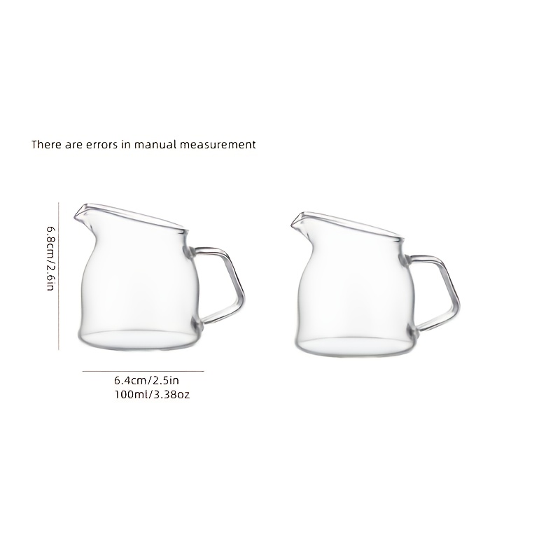 TEMU 2pcs Mini Beveled Glass Coffee Cups, Spout Milk Frothers, Small Milk Jugs With Handles, Transparent Borosilicate Glass Espresso Measuring Cups,