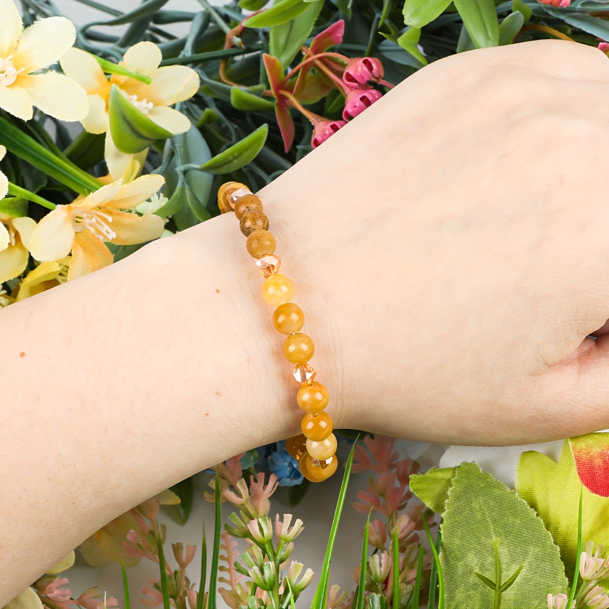 Unisex Crystal Round Bead Elastic Bracelet, Wealth Attraction