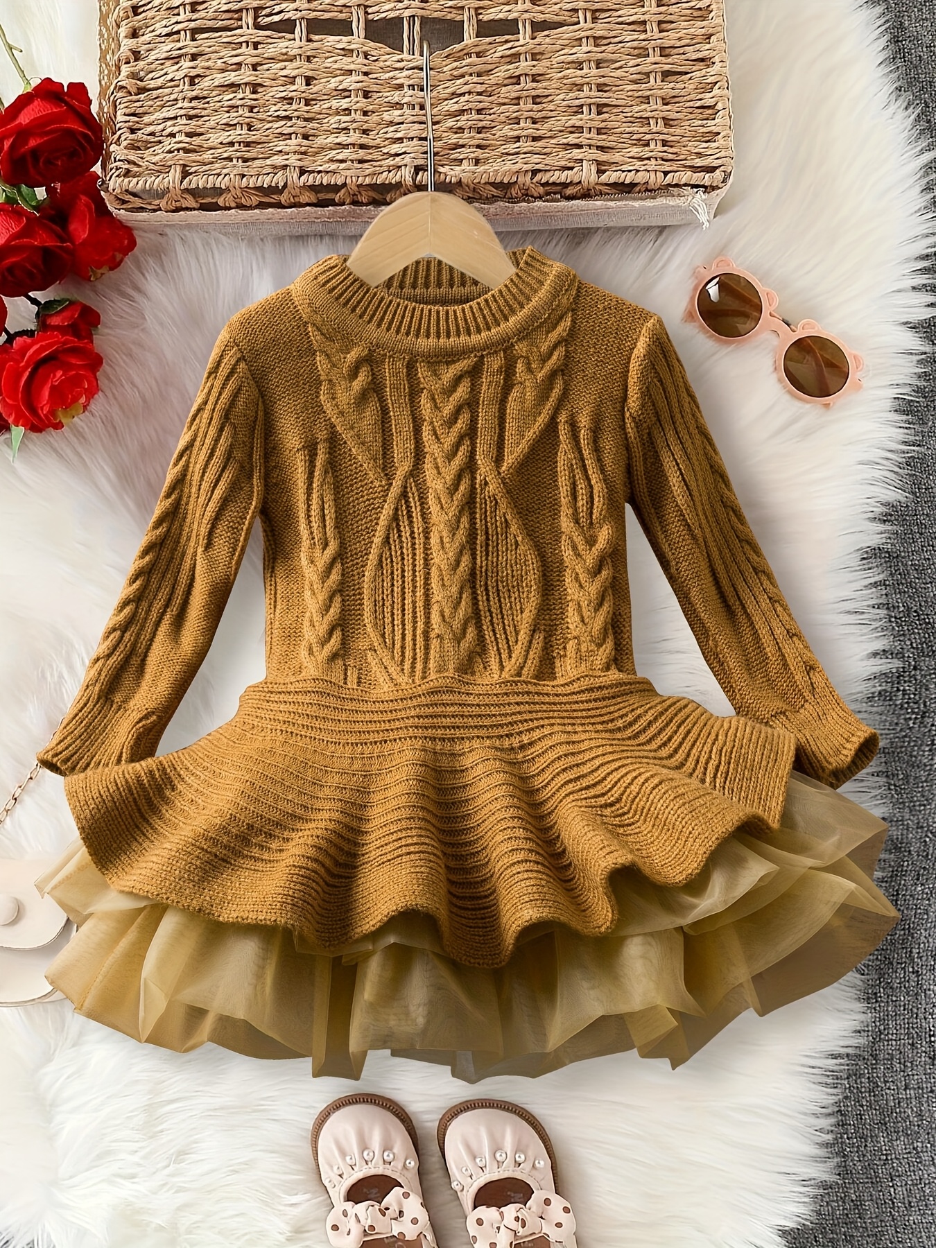 little girl casual fashion knit sweater dress girls vintage Temu
