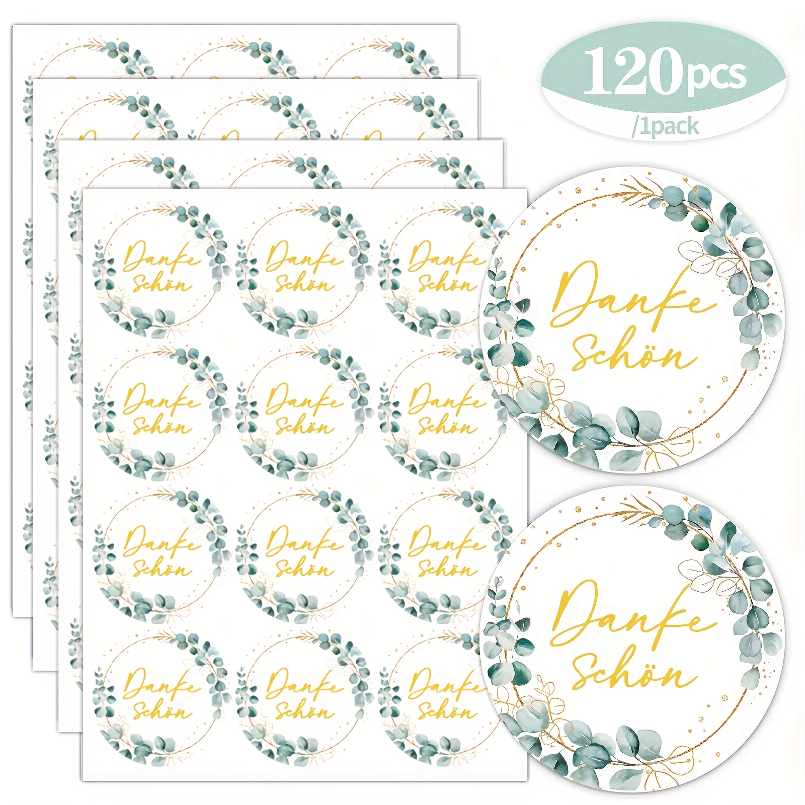 120 Thank You Stickers 4 Cm – Thank You Stickers With Eucalyptus Design – Thank You Labels Self-adhesive – Thank You Stickers For Paper Bags, Envelopes And Wedding Gift Wrapping