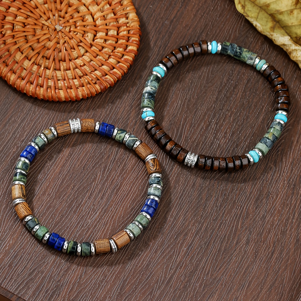 E-shop 2-teiliges Armband-Set für Herren aus Natursteinperlen, Herrenschmuck, geeignet als Geschenk für Männer, für den das Pendeln