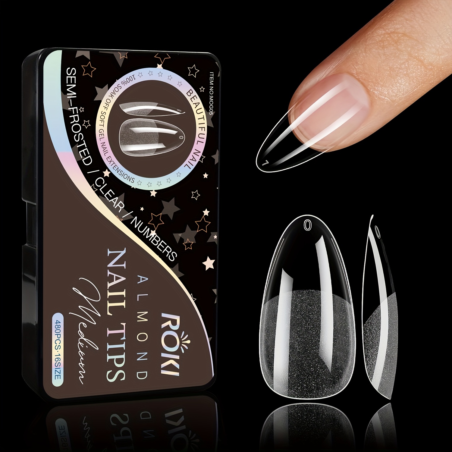 TEMU Medium Almond Fake Nails Tips 480pcs, 16 Sizes, Half Matte Gel Acrylic Nail Tips For Full Cover, Nail Extension At Home, Nail Salon Press On Nails