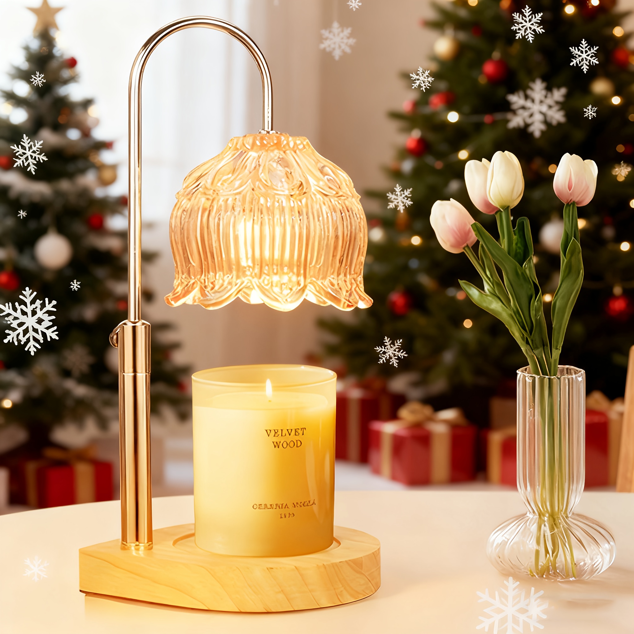 TEMU 2 Pack Candle Warmer Lamp | Vintage Lamp With Dimmer And Wood Base, Height And Brightness Adjustable, For Scented Wax, 2/4/8h Timer, Adjustable