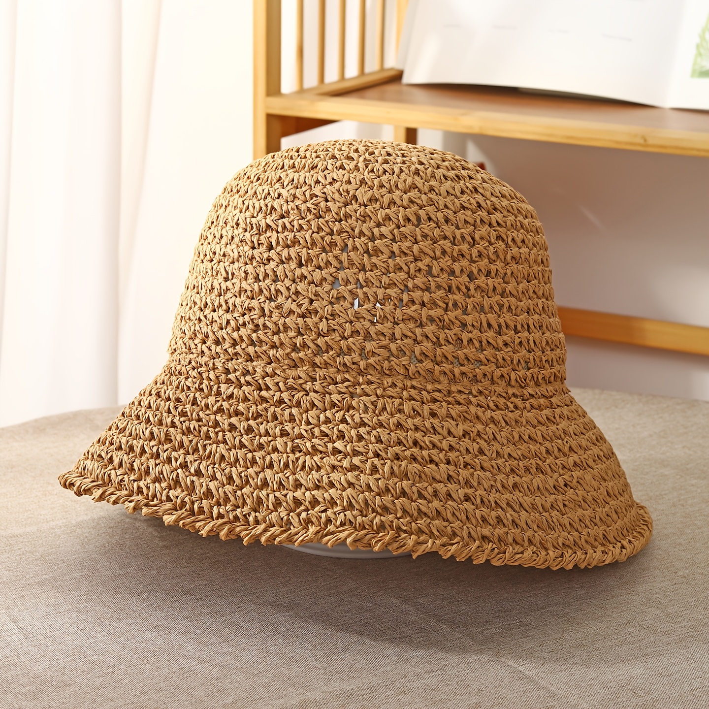 TEMU Chapeau de paille plat 2D - Élégant chapeau de paille à main, large bord, flatteur pour , idéal pour les , le shopping et les séances photo,