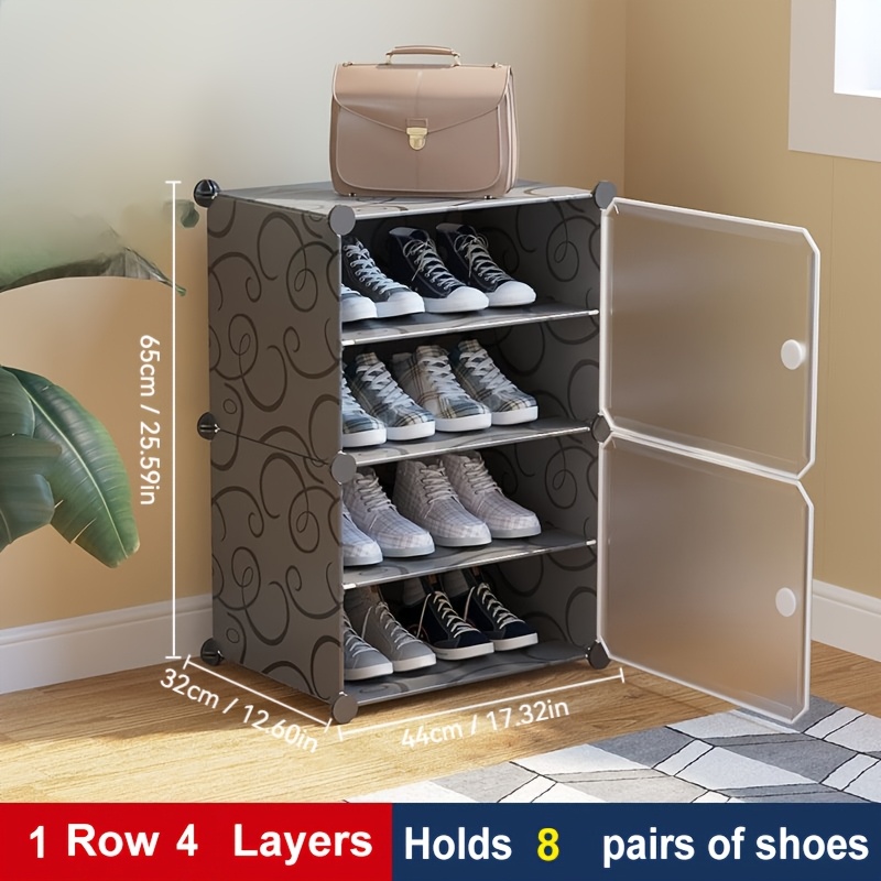 A Shoe Cabinet With Options For 1 Row And 4, 6, 8, Or 10 Layers, Featuring A Dust-proof Storage Design. This Assembly Storage Rack Of Plastic Resin Panels And A Modern