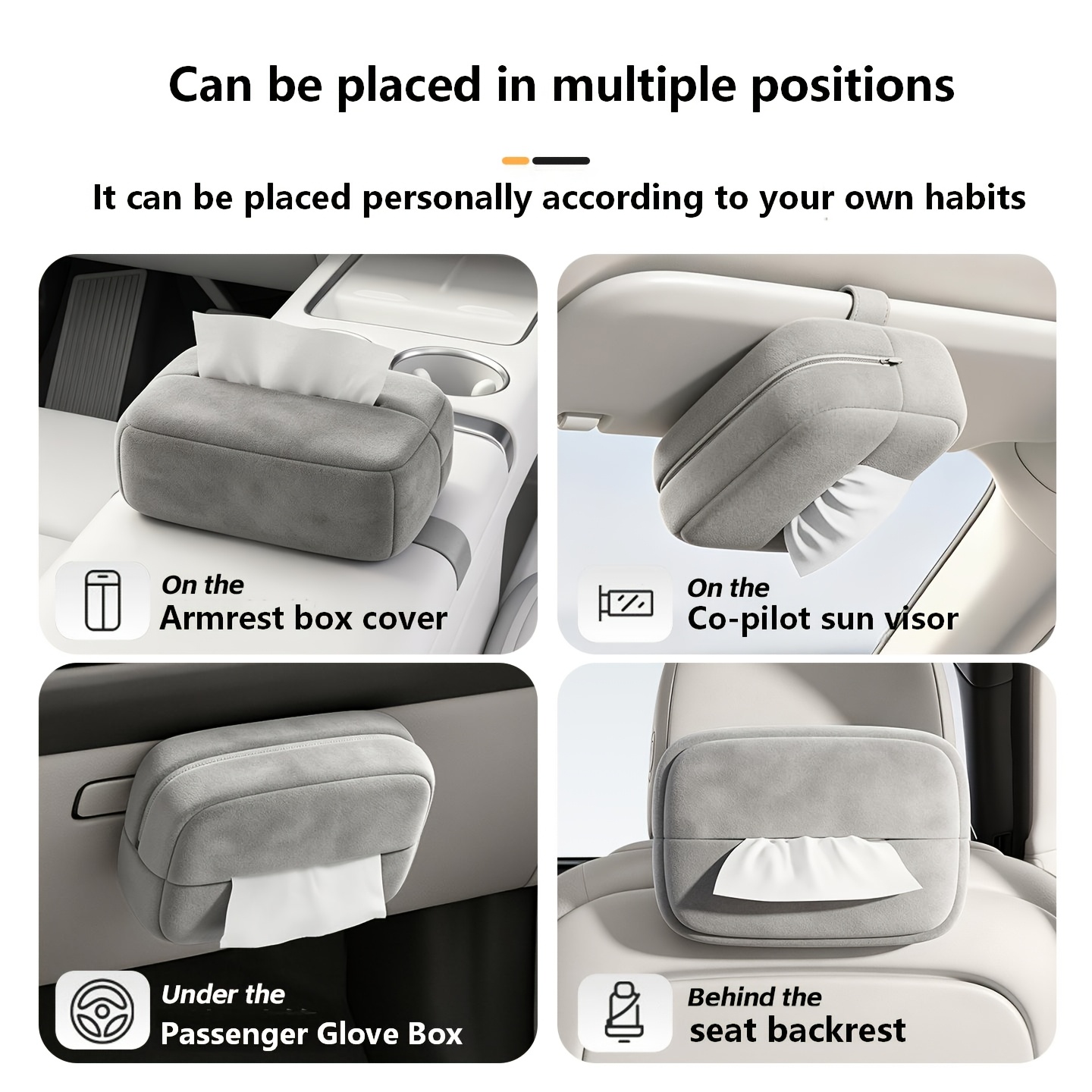 1-Pack Car Tissue Box with Multiple Installation Methods, Car Passenger Side Tissue Holder, Seat Back Hanging Tissue Pouch, Multi-Functional Armrest Box Tissue Dispenser