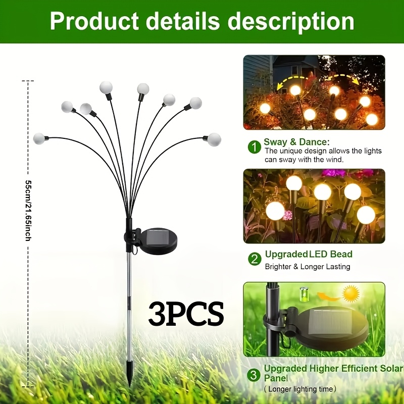 TEMU 18 Led Solar Mushroom Lights, 3pack Solar Powered Landscape Pathway Lights, Ip44 , Outdoor Garden Yard Decor, Solar Garden Lights Outdoor, Warm