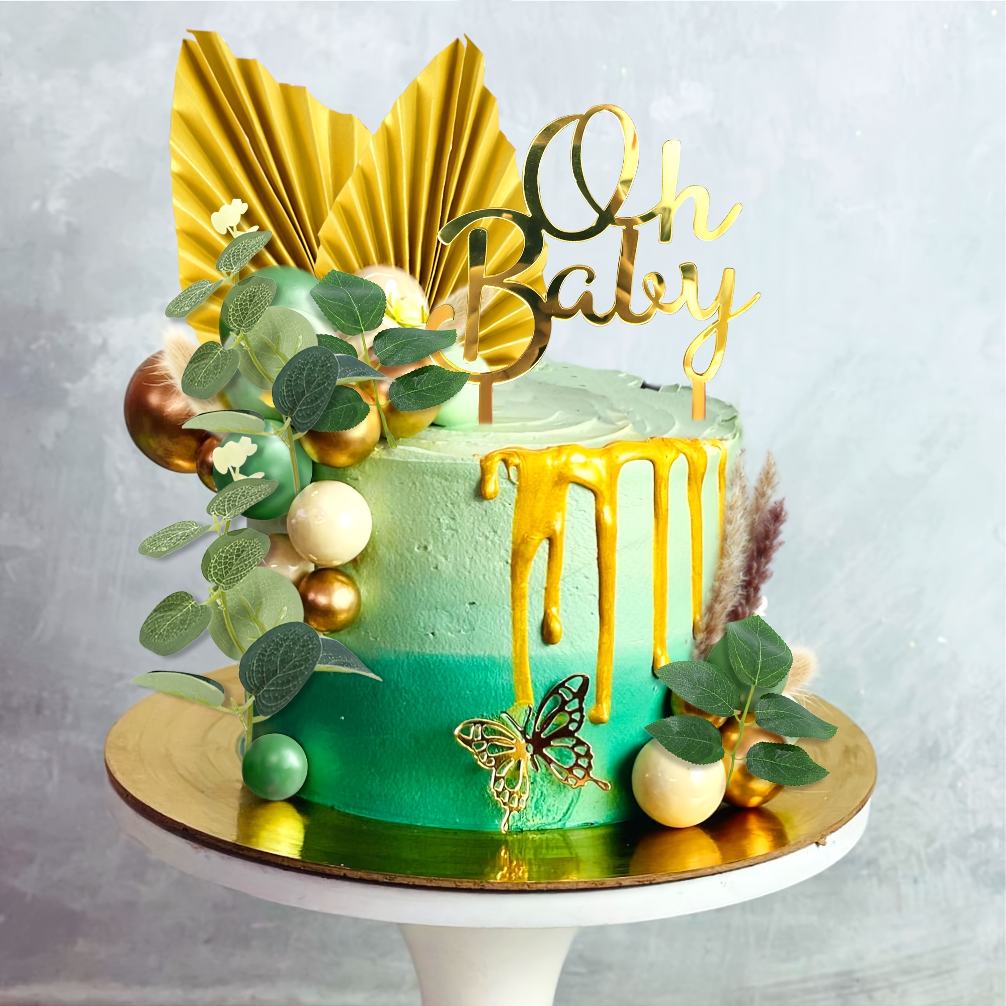 Boule Doré Décoration Gâteau Anniversaire 29 Pièces Or Et Blanc - Boules, Fanions, Plaque Happy Birthday