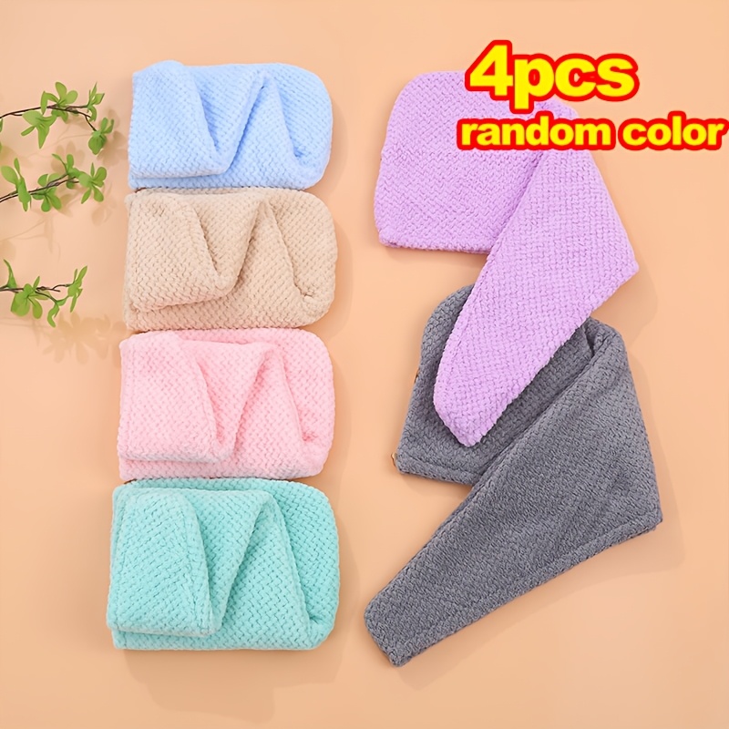TEMU 1/4pcs Random Color Microfiber Hair Towels, 300gsm Drying Caps, Easy Solid Color Hair Towels For Bathroom, Super Absorbent Hair Wrapping Towel