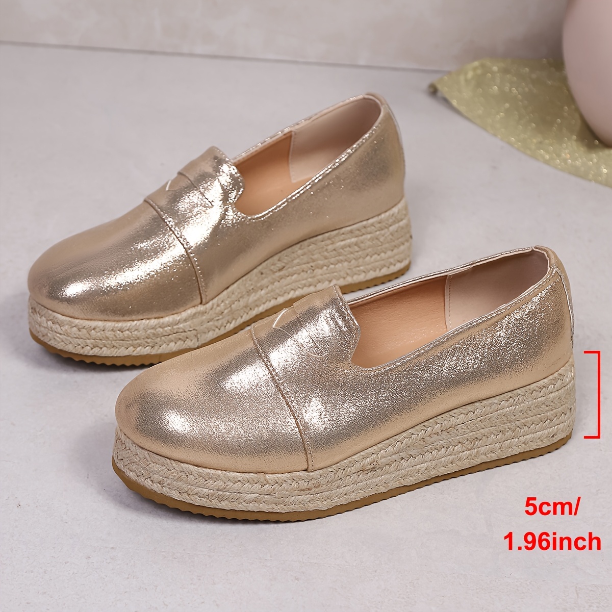 womens fashion golden glossy wedge loafers lightweight - Temu