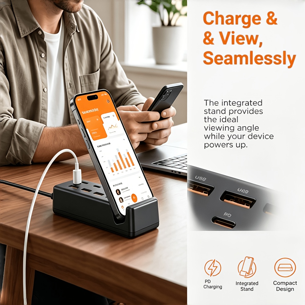 8-Port USB Charging Station with Phone Holder