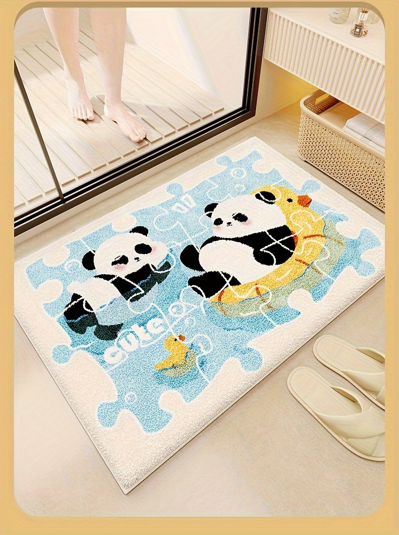 festive cartoon panda bathroom mat soft absorbent and hand washable     details 3