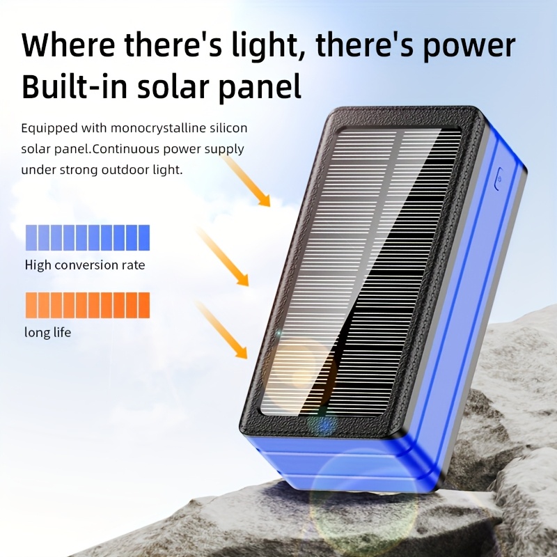 80 000mah solar power bank large capacity 30w fast charging mobile power 5outputs and 2   led flashlight sos strobe strobe light flashlight portablecharger suitable for outdoor camping and wilderness survival gear Product details 2