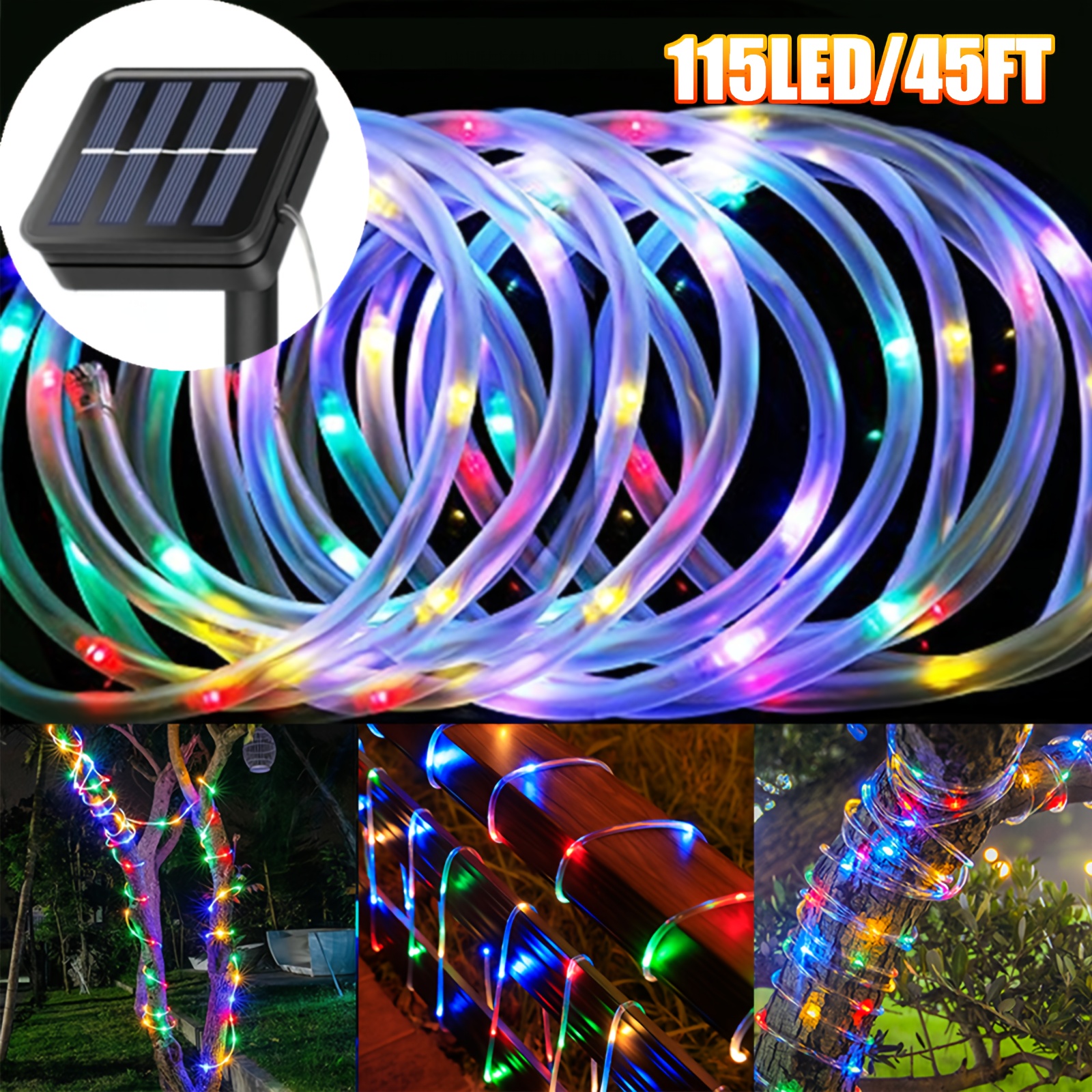 TEMU 1pc 30ft/45ft Solar Rope Lights, Outdoor Waterproof Solar Lights, Ip44 Solar String Lights, 8 Patterns For Stage Lighting, Trail, Patio, Pool,