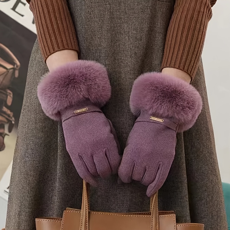 

1 Paire de Gants Mink d'Hiver pour Femmes avec Doublure , Gants Tricotés Chauds et Épais pour le Cyclisme, la Conduite, Compatible avec l'Écran Tactile, Fibre de Polyester, Disponibles en et Noir