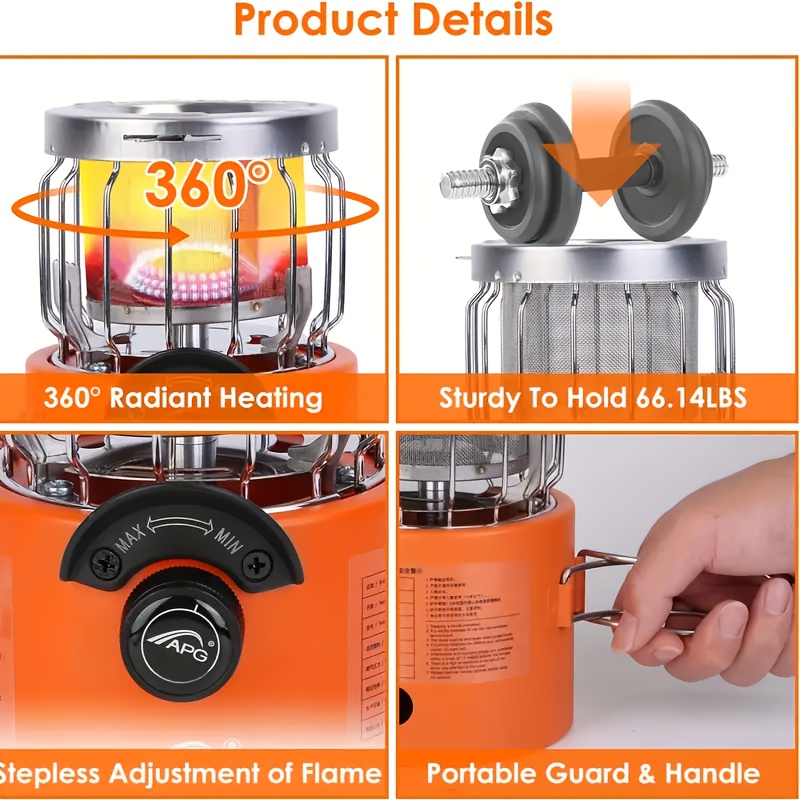 [1pc Portable Propane Heater] 1pc Portable 9000 BTU Propane Heater & Stove Combo | Stainless Steel with Powder Coated Finish, Foldable Legs | For Camping, Hiking, Picnics & Winter Heating, Indoor/Outdoor Use, No Electricity Needed, Compact Design, Durable Construction