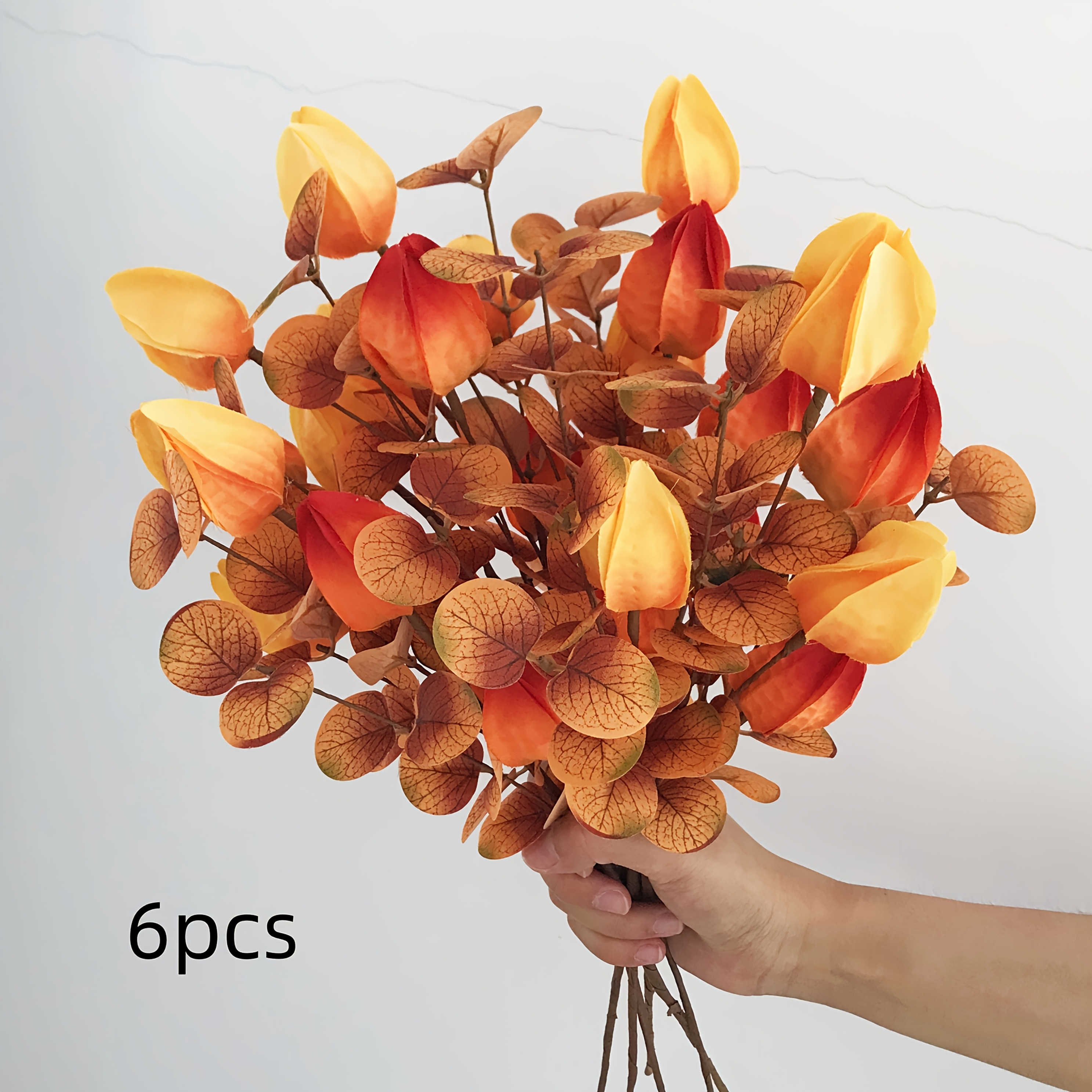 Image of 6-pack Autumn Artificial Flowers, Faux Buds With Eucalyptus Stems, Hand-twisted Floral Stems For Diy Decor, Thanksgiving Decoration, Vase Arrangement, Tabletop Decor, Home Decor, Party Decorations