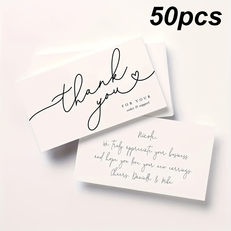 TEMU 50 Modern Calligraphy Thank You Cards, Heart-shaped Font, Suitable For Small Businesses, Clients, And Supporters, White, For Thanksgiving, Prom,