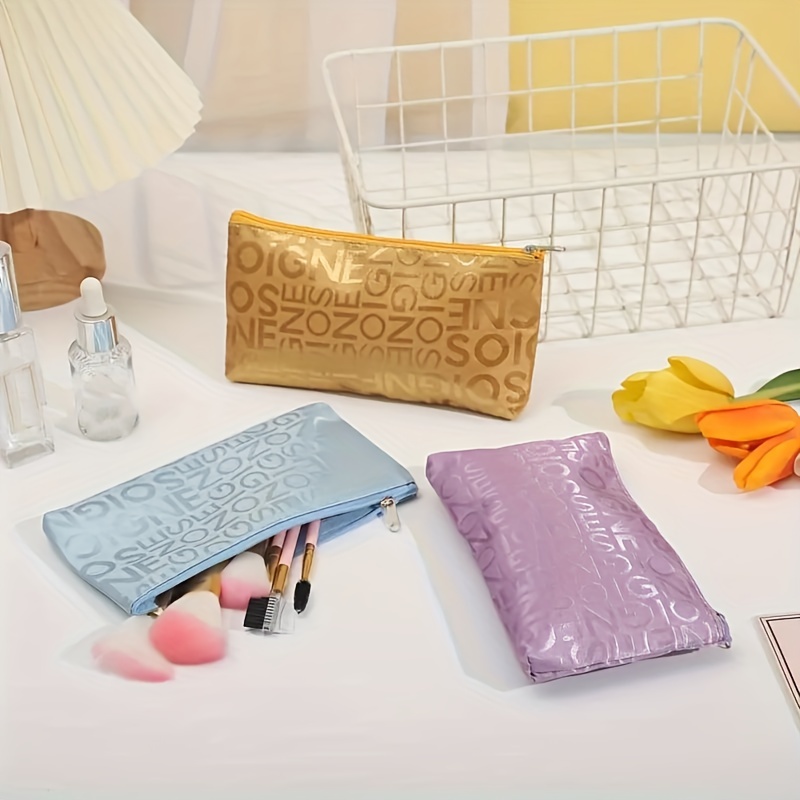 

Waterproof Polyester Cosmetic Bags With Letter Design, Alcohol-free Makeup Pouch For Women, Portable Toiletry Organizer Case