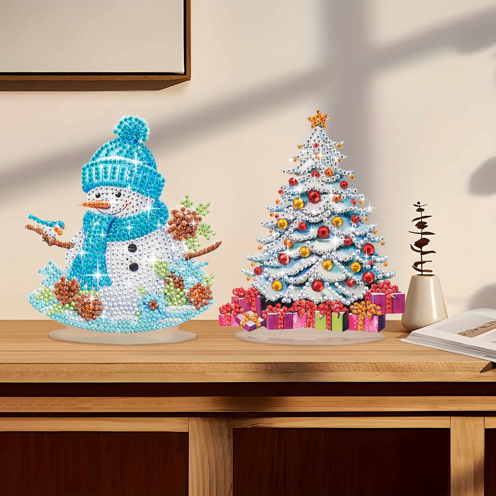 

Room Decor 2pcs Of 5d Diy Snowman Christmas Tree, Diamond Crafts Desktop Ornaments, Desk Decorations, Gifts, Holiday Decorations, Christmas Decorations.