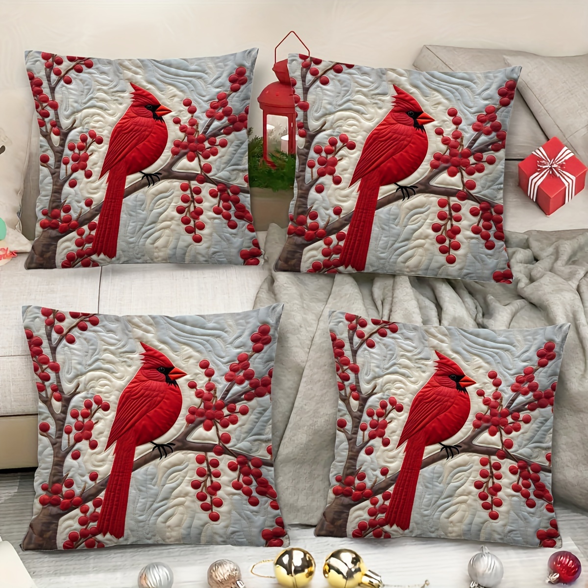 

Set Of 4 Bird Throw Pillow Covers, Contemporary Polyester Woven Cushion Cases With Zipper Closure, Decor For Rooms, Machine Washable, 17.7" X 17.7" - Seasonal Digital