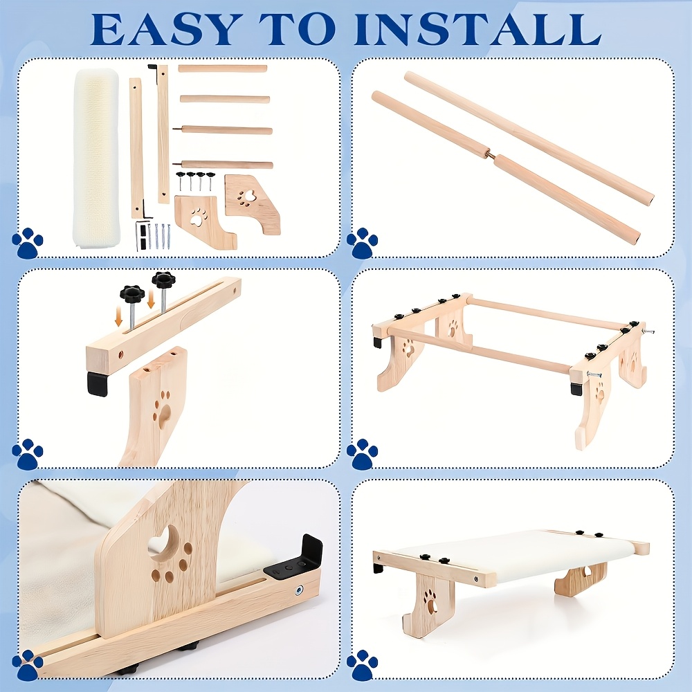 TEMU Perchoir et hamac de fenêtre suspendu extra large pour chat - Large, convient aux grands chats, cadre en bois robuste adapté au de fenêtre,