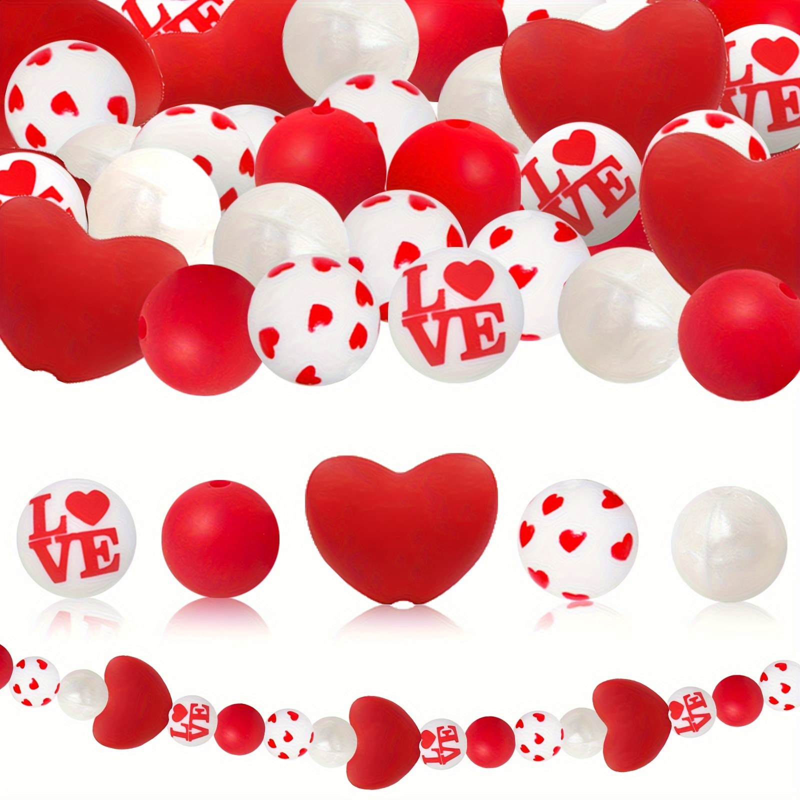 

25pcs Silicone Beads For Making, Heart Charms For Bracelets, Keychains, And Craft Decorations