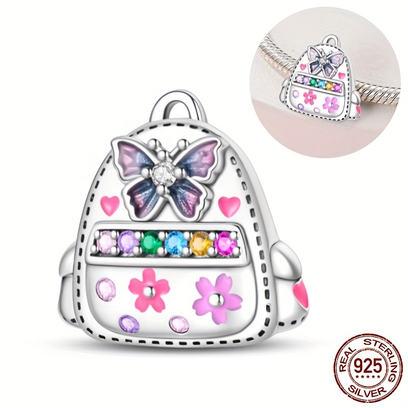 

Sterling Silver 925 Butterfly And Flowers Backpack Charm Bead, Fits 3mm Bracelets, Diy Jewelry Making, Fine Detail, 3g Weight