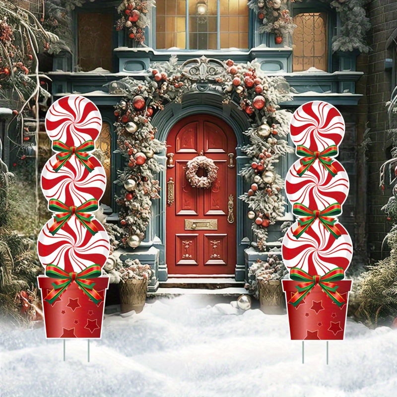 

2 Christmas Mint Outdoor Decorations, Christmas Yard Sign Wooden Stake Decorations, Christmas Home Decorations, Decorate Outdoor Yard Signs, Used For Lawn , , Parties