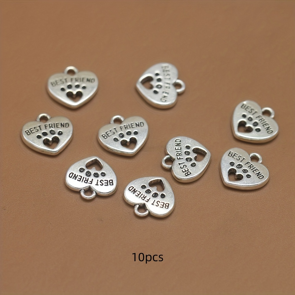 Image of 10pcs 14x15mm Heart Double-sided Dog Paw Cat Scratching Footprint Creative Charm Ancient Silvery Fashion Necklace Bracelet Earrings Bag Clothing Pendant Making Hand Craft
