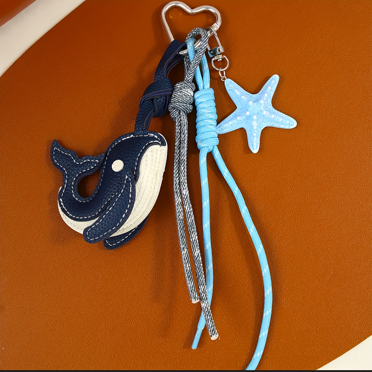 1pc Whale And Star Faux Leather Keychain - Cute Animal Design With Nylon Rope, Mixed Colors (blue/white/black), Durable Hook Closure For Bags, Backpacks, Keys - Accessory For Teens And Adults