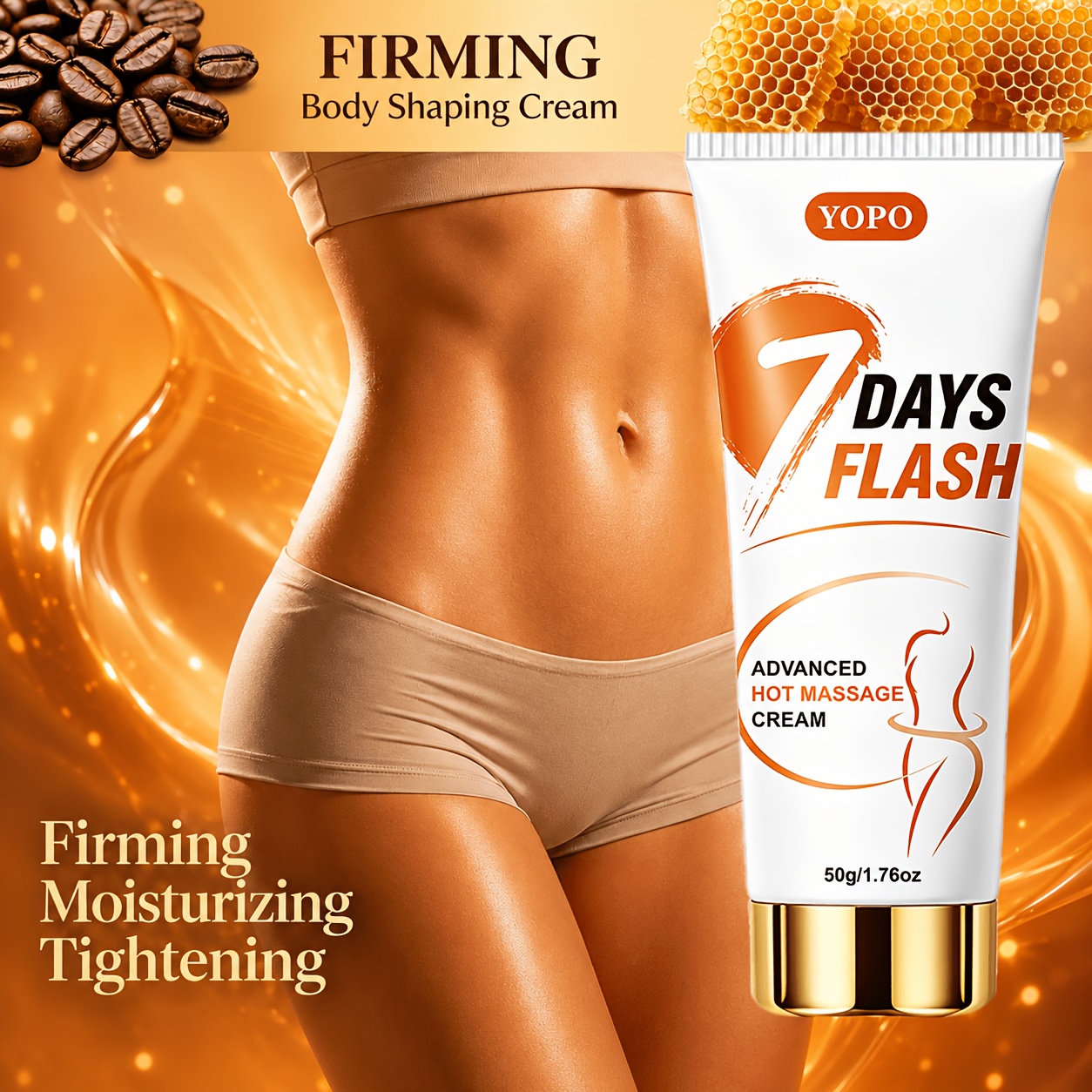 Latest Powerful Advanced Heat Massage Cream, Moisturizes And Tightens Skin, Lifts And Shapes Body. Equivalent to 20 Times The Amount of Exercise. Breaks Through Plateau in Just One Week. Achieve Perfect Figure Within 7 Days