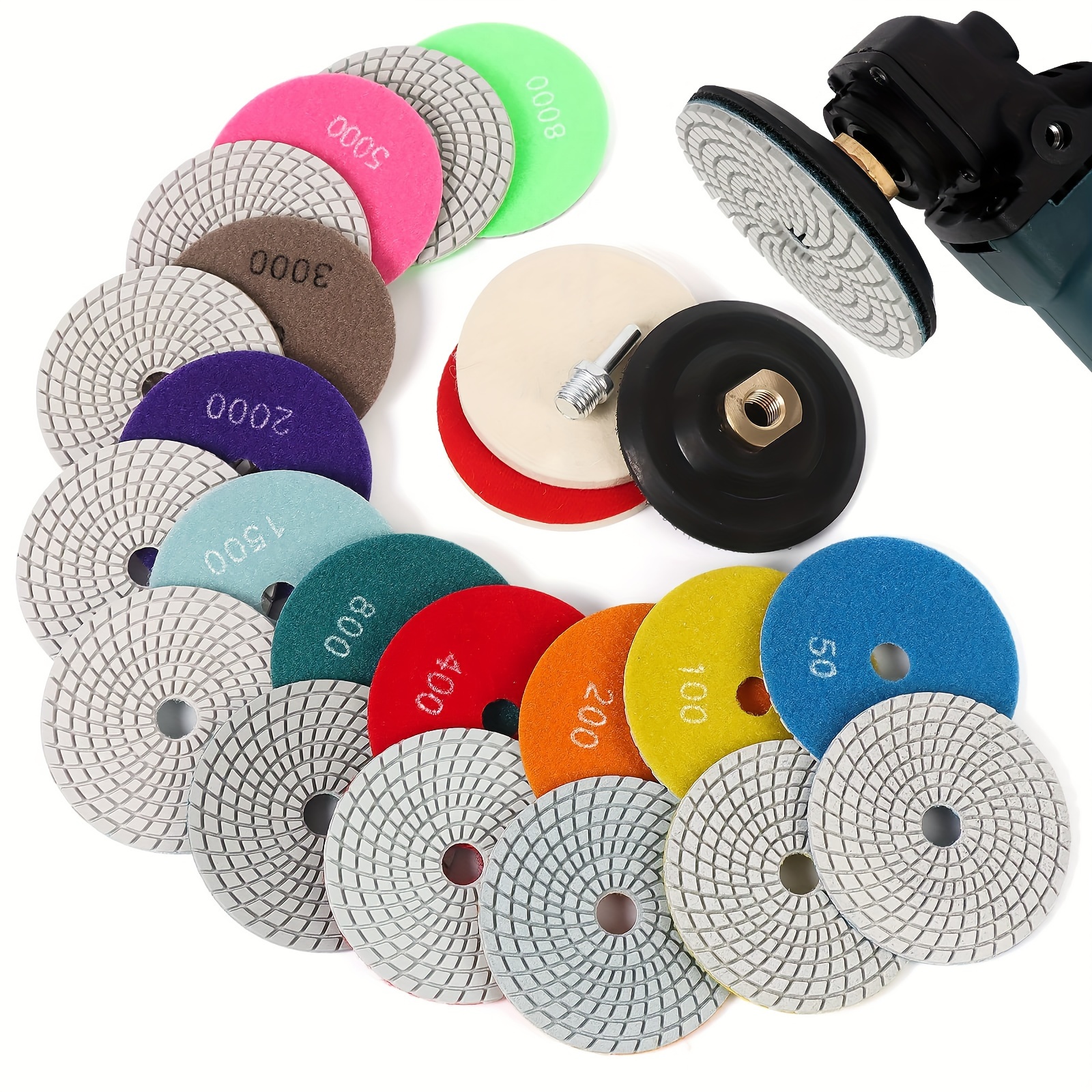 

14pcs Diamond Wet Polishing Kit With M14 Rubber Backing Plate & Wool Felt Pads - 100mm Sanding Discs For Marble, Granite, Concrete Tiles & Stone Grinding (50-8000 Grit)