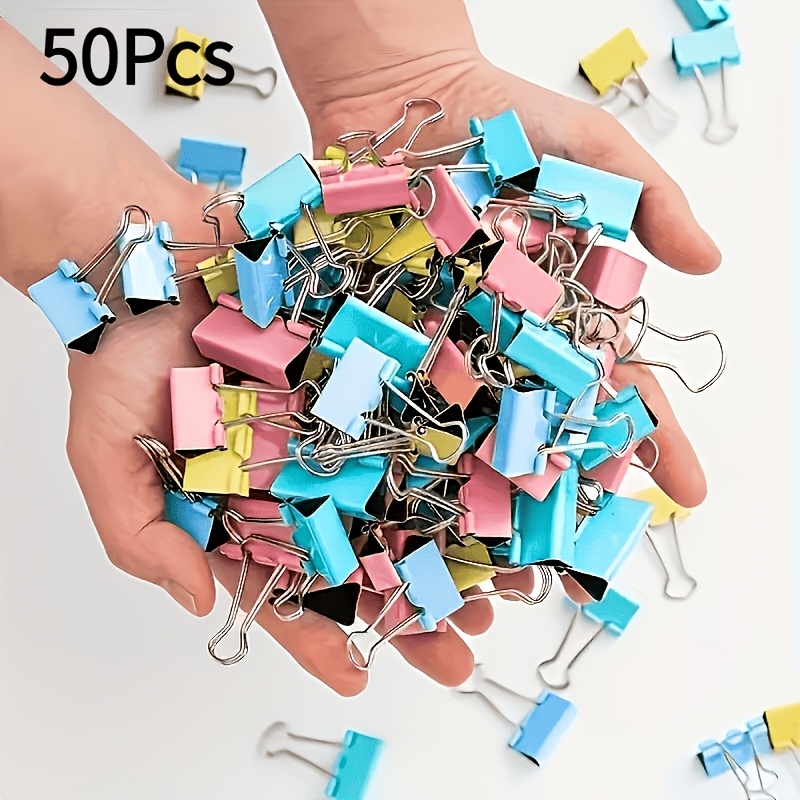 Image of 50 Colorful Metal Binder Clips, Iron File Folders, Office And Home Supplies, Office Document Paper Clips Random Color
