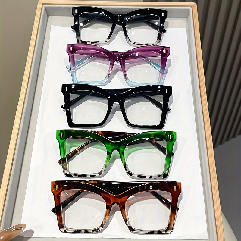 

5pcs Y2k Square Clear Frame Glasses - Fashionable , Blue Light Blocking Computer Eyewear For