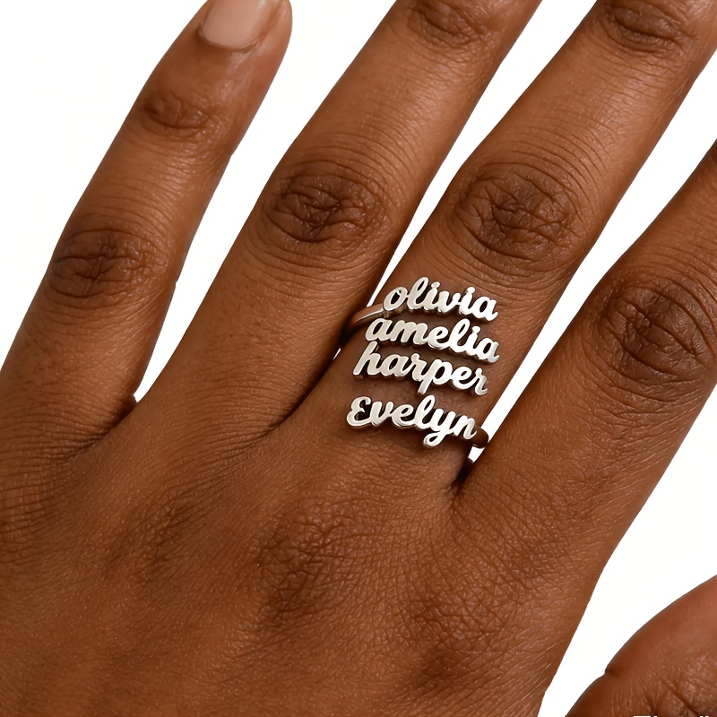TEMU [customized] Personalized 304 Stainless Steel Golden Name , Easy Bohemian Style Name Ring, Customized Jewelry Gift, Birthday Gift, Party Banquet