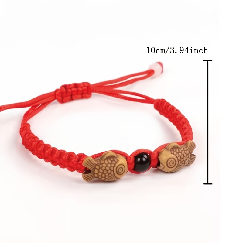 Couple's Adjustable Red Woven Pisces Fish Bracelet, Unisex