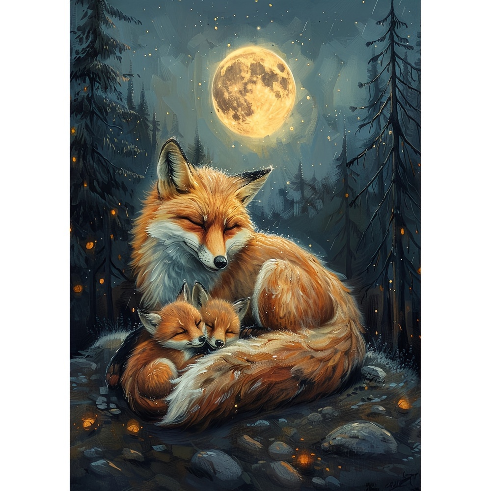 

Diy 5d Diamond Painting Kit - Warm Fox Mother, Round Rhinestones, Frameless 11.8x15.7" - Handcrafted Art For Home & Office Decor, Perfect Gift