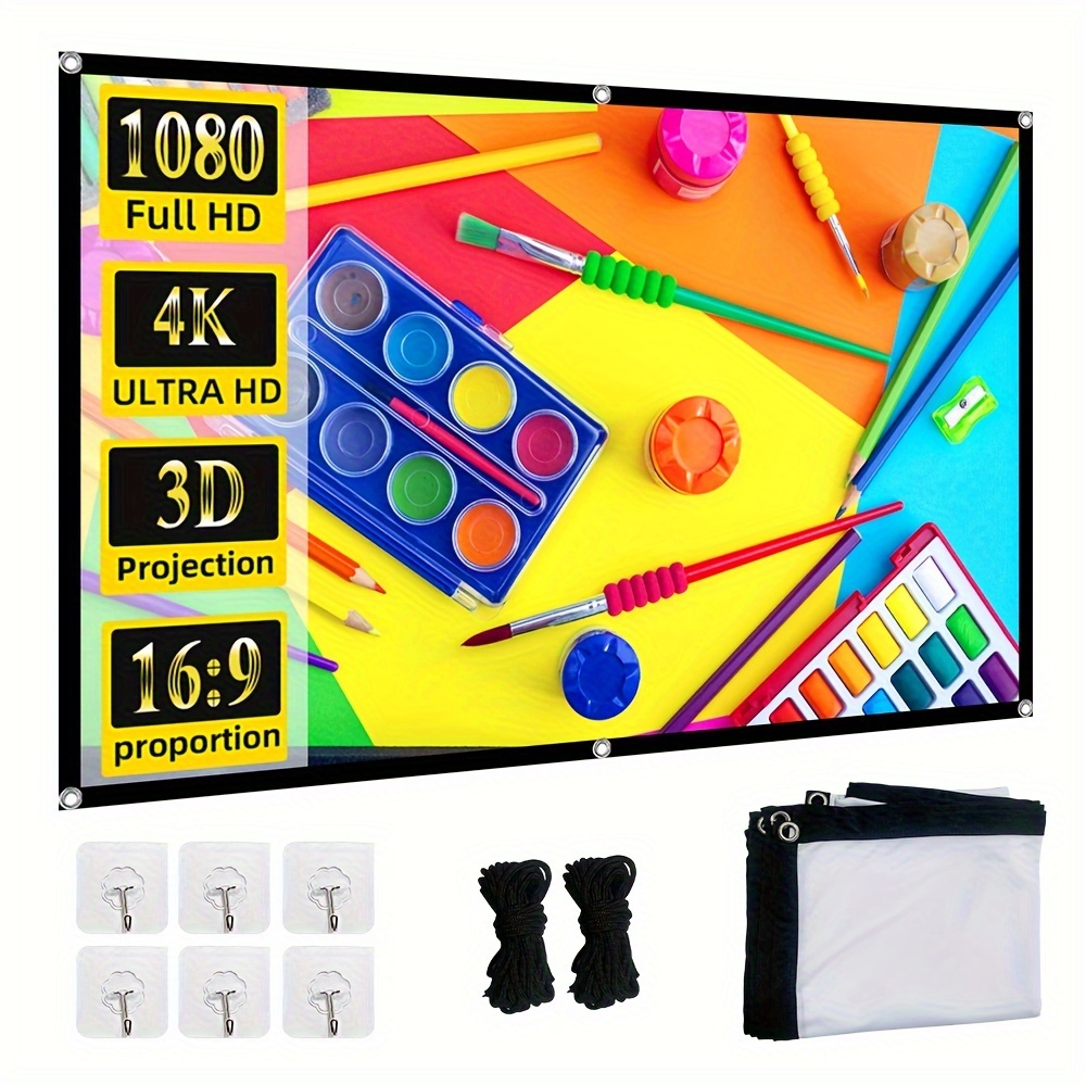

Portable 100-inch White Projection Screen, 16:9 Hd Hanging Movie Screen, Foldable And Wrinkle-resistant, Suitable For Outdoor, Indoor, Camping, Conference Room