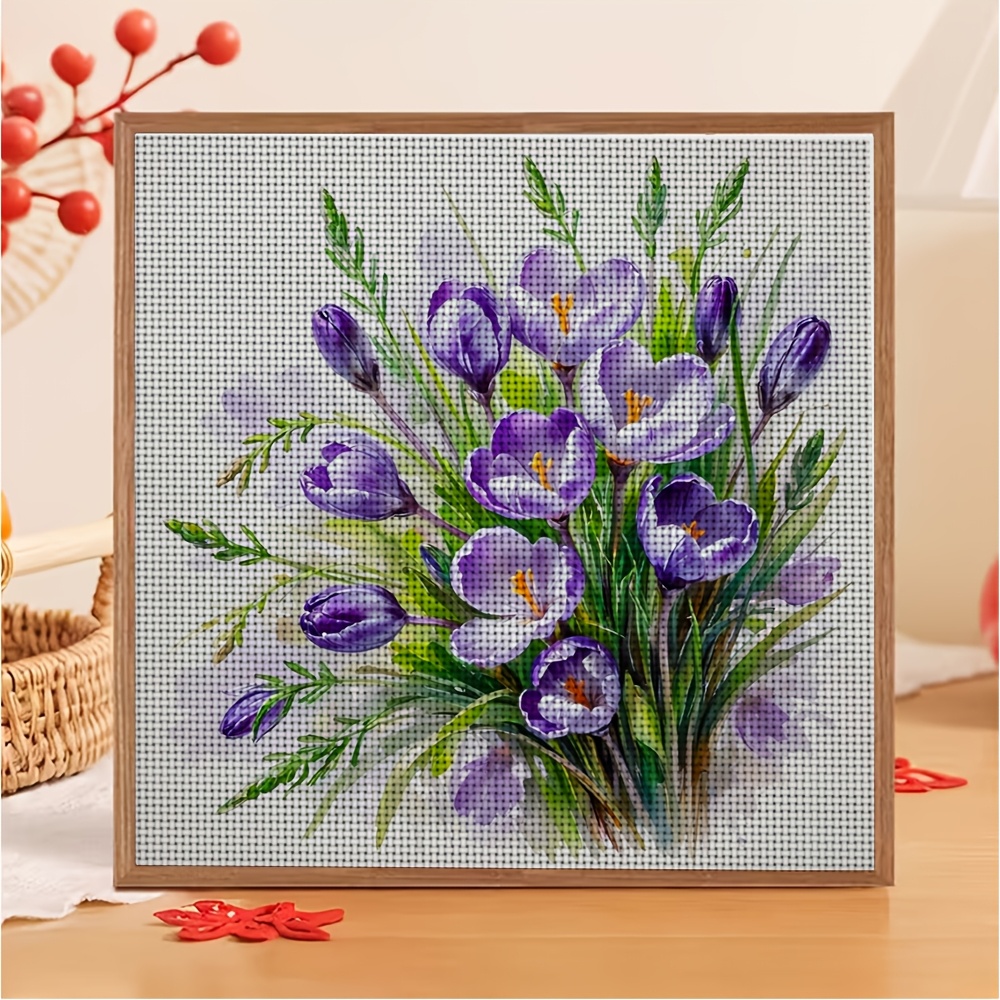 Watercolor Purple Blossom Pattern Themed Cross Stitch Kit
