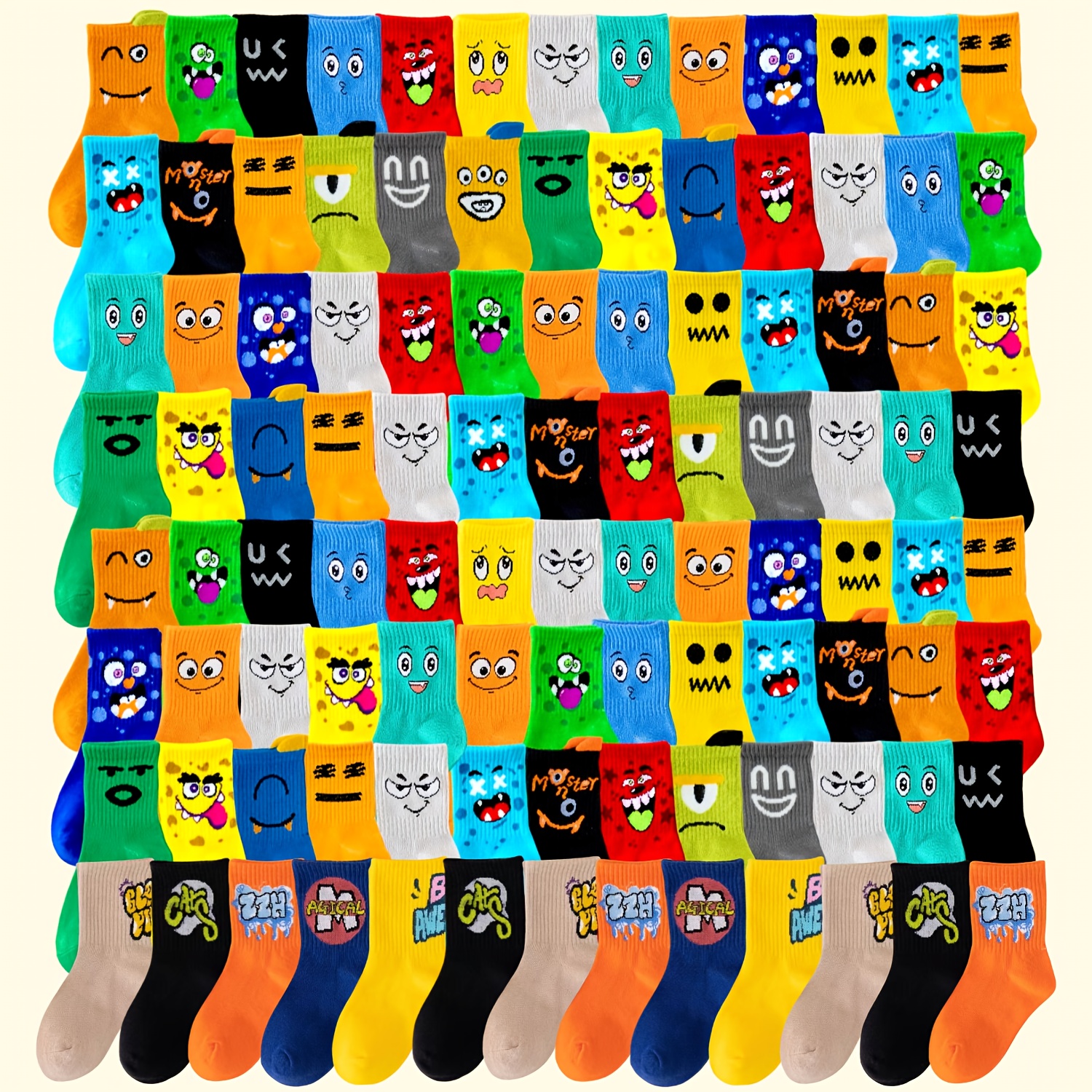 Random 10 or 20 Pairs of Boys' Monster Cartoon Sports Socks, Youngsters'S Spring, Summer, Autumn and Winter Back-to-School Season Student Socks, Colorful Outdoor Running Socks, Soft and Comfortable Four Seasons Socks, Holiday Birthday Party Gifts
