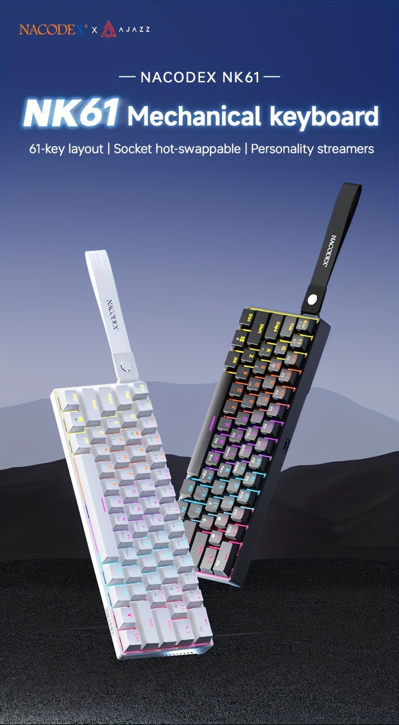 nk61 wired mixed light 61 key layout keyboard wrist - Temu