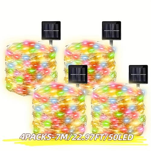 4 packs of new lithium battery solar soft wire string lights ip54 and dustproof 8 lighting automatic night lighting suitable for courtyards branches tarpaulin railings and outdoor decoration outdoor solar string lights