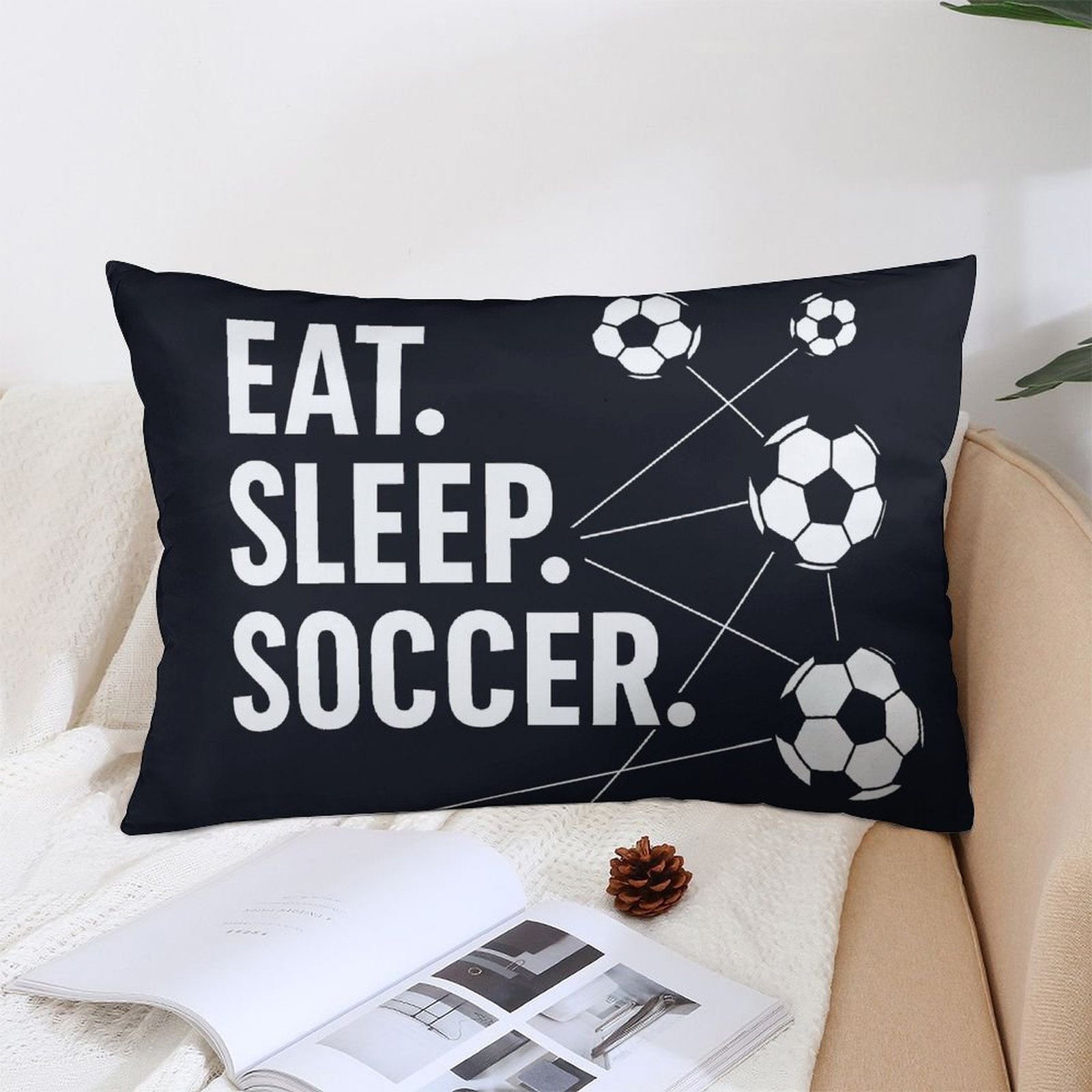TEMU 1 Soccer Pillowcase - Eat. Sleep. Soccer. Soccer Design - Extra Long 12x20 Inches 30x50cm Double-sided Pillowcase - Soft Zippered Closure Pillow