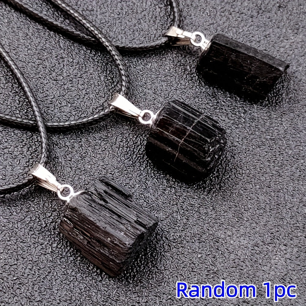Random 1pc, Natural Crystal Black Original Stone Pendant Irregular Black Stone Pillar Original Stone Necklace Accessory