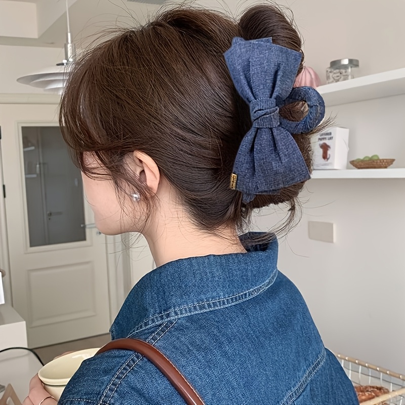 TEMU 1pc Women's Gentle And Elegant -colored Bow Bowknot Hair Claw Clip, Fashionable Back-of-head Ponytail Hair Clamp, Shark Clip Hair Accessory For